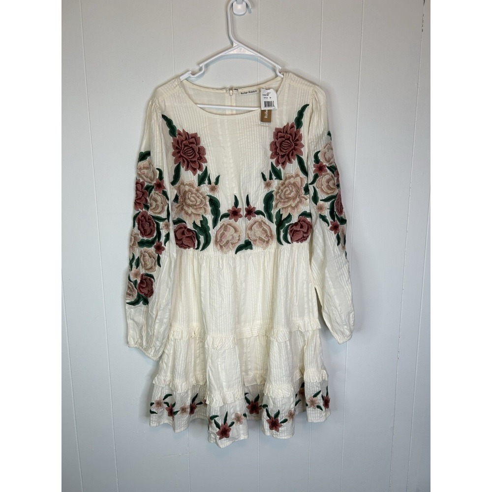 Roller Rabbit Dress Off White with Embroidery Above Knee Sz XS New With Tags 141